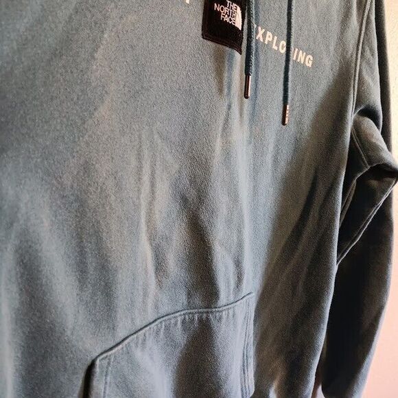 The North Face Never Stop Exploring Pullover Hoodie Men Small Teal Logo Pocket - Picture 2 of 6